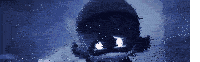 a close up of a person wearing a mask with purple eyes .