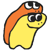 a cartoon drawing of a yellow and orange worm