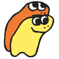 a cartoon drawing of a yellow and orange worm