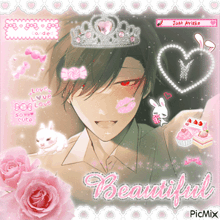 a picture of a boy with a crown and the words beautiful on it