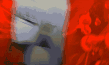 a pixelated image of a person 's face against a red background