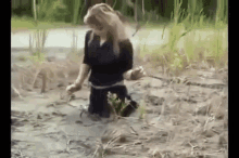 women in boots and leggings sinking in quicksand