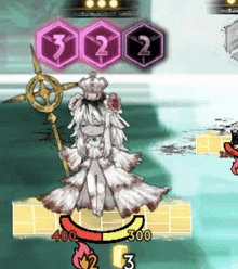 a girl in a white dress with a crown on her head is holding a staff in a video game