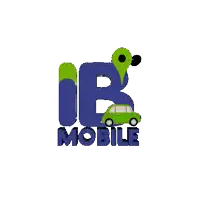 a blue and green logo for mobile with a green car on it