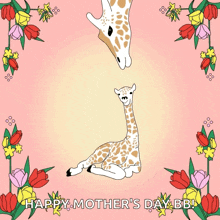 a happy mother 's day bb greeting card with a giraffe and baby giraffe