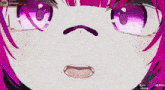 a close up of a video game character 's face with a purple eye