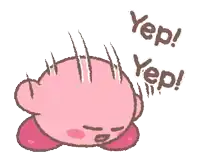 a pink cartoon character with the word yep written on it
