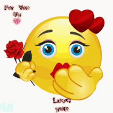 a smiley face with two hearts on its head and the words " for you my love "