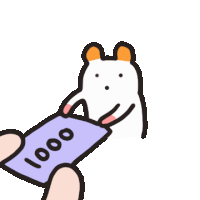 a cartoon hamster is holding a purple piece of paper with 1000 written on it