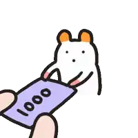 a cartoon hamster is holding a purple piece of paper with 1000 written on it