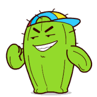 a cartoon cactus is wearing a baseball cap and making a funny face