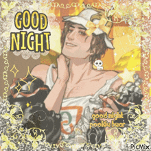 a picture of a man that says good night on it