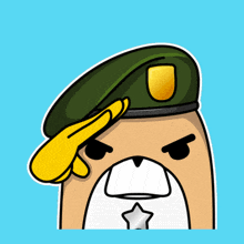 a cartoon of a bear wearing a military hat saluting