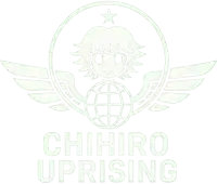 a white logo for chihiro uprising with a globe and a star