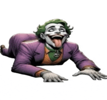 the joker is laying on his back with his tongue out .