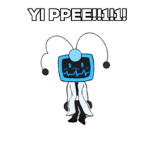 a cartoon character with a tv head and antennas is standing in a lab coat and tie .