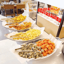a buffet with a sign that says ' dokki ' on it