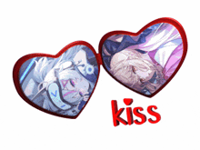 two hearts with a picture of a girl and the word kiss