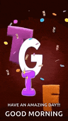 a good morning greeting card with the letter g and i