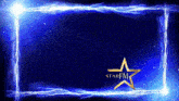 a blue background with a gold star and the words starfm