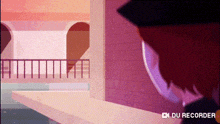a cartoon of a man standing in front of a building .