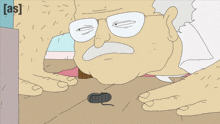 a cartoon drawing of a man with glasses and a mustache with the word [ as ] on the bottom left