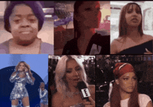a collage of images of a woman with a microphone
