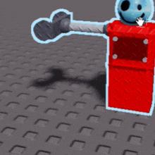 a red block with a blue smiley face on top of it