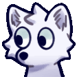 a cartoon drawing of a white fox with big eyes .
