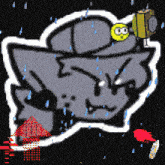 a cartoon drawing of a cat with a yellow smiley face on its head