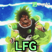 a picture of broly from dragon ball z with the words lfg on the bottom