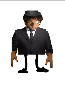 a cartoon character in a suit and tie with a top hat