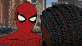 a cartoon of spider-man standing next to a woman