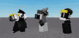 three roblox characters are standing next to each other and one of them has the name rosaceae on his head