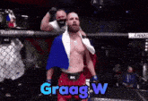 a man in a boxing ring with the word graag w on the bottom right