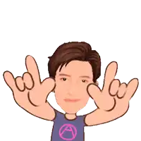 a cartoon of a man with a pink circle on his shirt