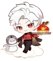 a cartoon character is holding a tray of food