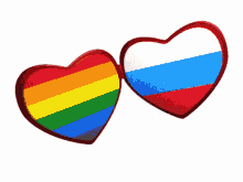a pair of rainbow colored hearts next to a pair of russian hearts on a white background