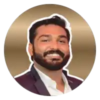 a man with a beard and mustache is smiling in a circle