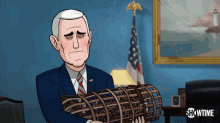 hand over cage sad let go our cartoon president