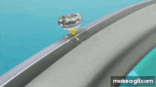 a cartoon character 's legs are shown in a make a gif.com animated gif