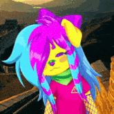 a pixel art drawing of a girl with a triangle shirt on