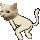 a pixel art drawing of a white cat with a long tail .