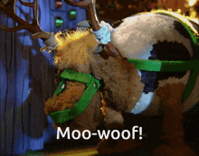 a picture of a reindeer with moo-woof written on the bottom