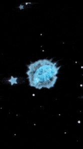 a blue leaf is surrounded by a blue glowing sphere