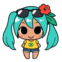 a cartoon drawing of a girl with blue hair wearing sunglasses and a flower in her hair