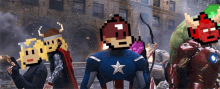 a group of pixelated superhero characters including captain america