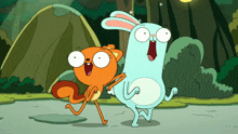 a cartoon of a cat and a rabbit dancing