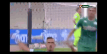 a soccer game is being played on a tv screen that says green lord on it