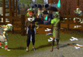 a screenshot of a video game shows a man and a woman standing in front of a cannon